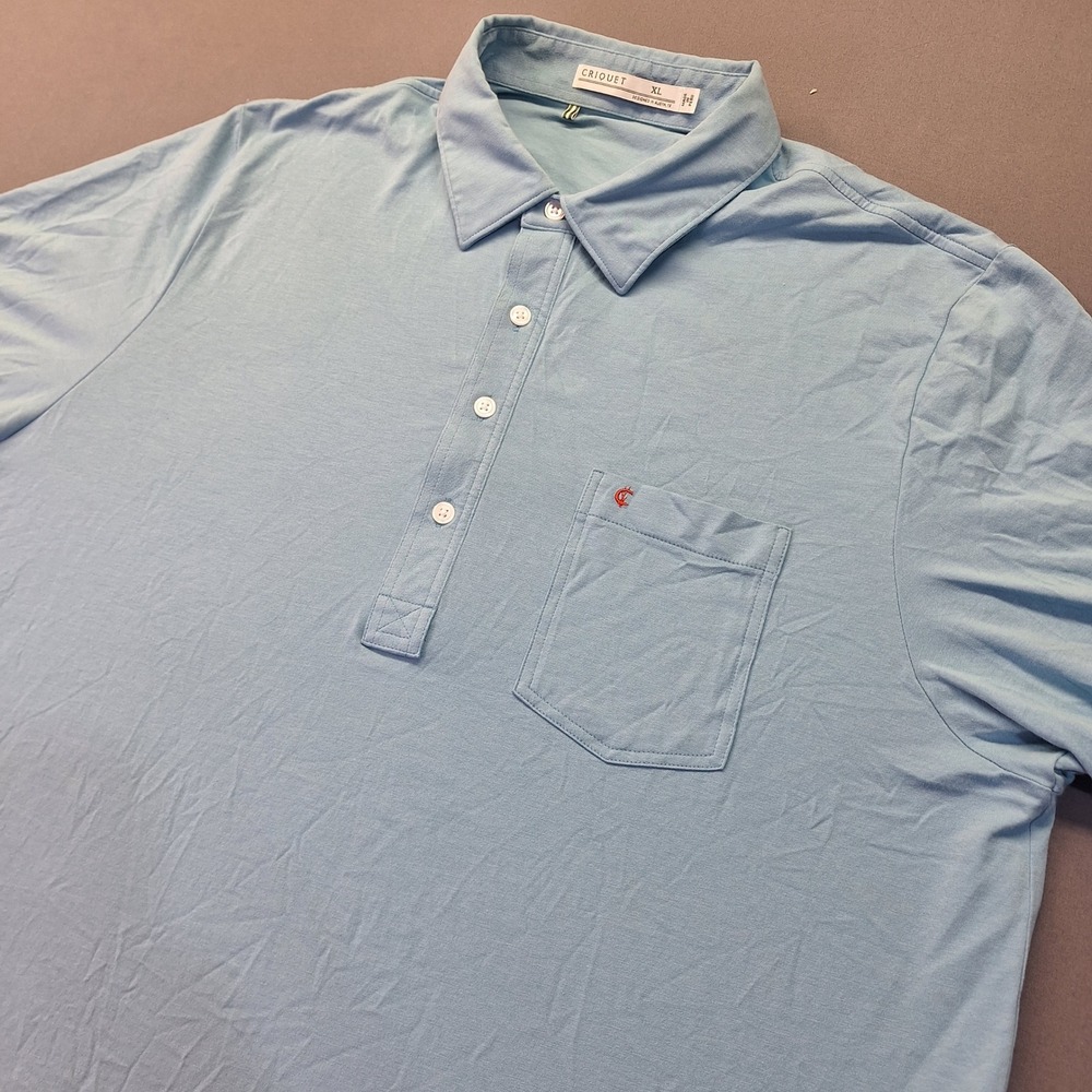 Criquet Mens Players‎ Shirt Polo Light Blue Pima Cotton Stretch XL Short Sleeve